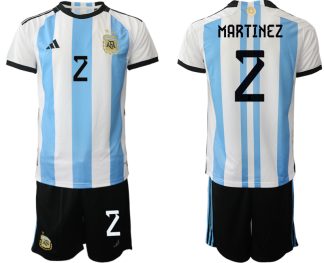 Moški Nogometni dresi Argentina Domači SP 2022 Kratek Rokav + Kratke hlače MARTINEZ 2