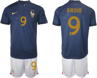 Moški Nogometni dresi Francija Domači SP 2022 Kratek Rokav + Kratke hlače GIROUD 9