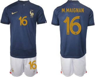 Moški Nogometni dresi Francija Domači SP 2022 Kratek Rokav + Kratke hlače M.MAIGNAN 16