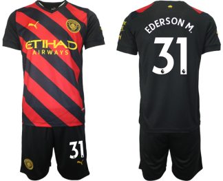 Moški Nogometni dresi Manchester City Gostujoči 2023 Kratek Rokav + Kratke hlače EDERSON M. 31