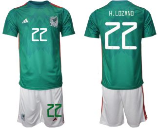 Moški Nogometni dresi Mehika Domači SP 2022 Kratek Rokav + Kratke hlače H.LOZANO 22