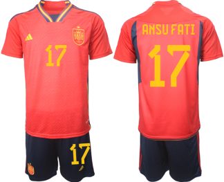 Moški Nogometni dresi Španija Domači SP 2022 Kratek Rokav + Kratke hlače ANSU FATI 17