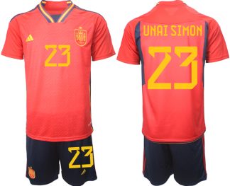 Moški Nogometni dresi Španija Domači SP 2022 Kratek Rokav + Kratke hlače UNAI SIMON 23