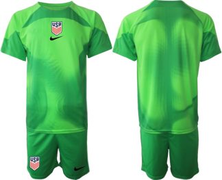 Moški Nogometni dresi Združene države Vratar Gostujoči SP 2022 zelena Kratek Rokav + Kratke hlače
