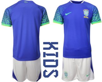 Otroški Nogometni dresi Brazilija Gostujoči SP 2022 Kratek Rokav + Kratke hlače