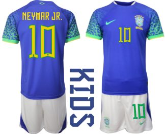 Otroški Nogometni dresi Brazilija Gostujoči SP 2022 Kratek Rokav + Kratke hlače NEYMAR JR.10