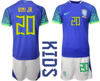 Otroški Nogometni dresi Brazilija Gostujoči SP 2022 Kratek Rokav + Kratke hlače VINI JR.20