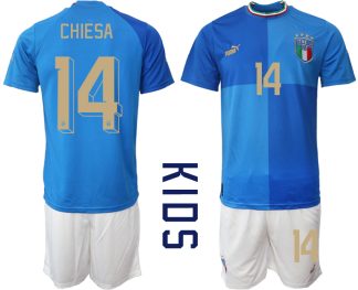 Otroški Nogometni dresi Italija Domači SP 2022 Kratek Rokav + Kratke hlače CHIESA 14