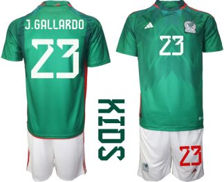 Otroški Nogometni dresi Mehika Domači SP 2022 Kratek Rokav + Kratke hlače J.GALLARDO 23