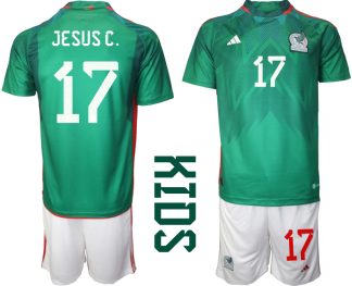 Otroški Nogometni dresi Mehika Domači SP 2022 Kratek Rokav + Kratke hlače JESUS C. 17