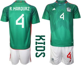 Otroški Nogometni dresi Mehika Domači SP 2022 Kratek Rokav + Kratke hlače R.MARQURZ 4