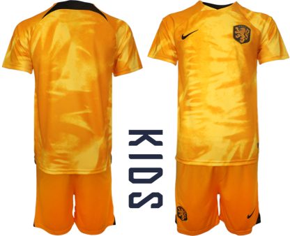 Otroški Nogometni dresi Nizozemska Domači SP 2022 Kratek Rokav + Kratke hlače