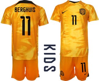 Otroški Nogometni dresi Nizozemska Domači SP 2022 Kratek Rokav + Kratke hlače BERGHUIS 11