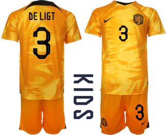 Otroški Nogometni dresi Nizozemska Domači SP 2022 Kratek Rokav + Kratke hlače DE LIGT 3