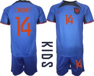 Otroški Nogometni dresi Nizozemska Gostujoči SP 2022 Kratek Rokav + Kratke hlače CRUYFF 14
