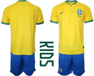 Poceni Otroški Nogometna dresi Brazilija Domači SP 2022 Kratek Rokav + Kratke hlače