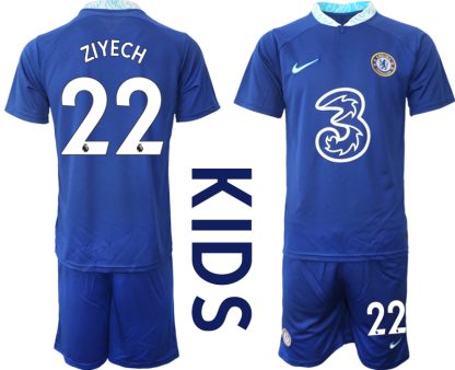 Replika Otroški nogometni dresi kompleti Chelsea Domači 2023 Kratek Rokav + Kratke hlače ZIYECH 22