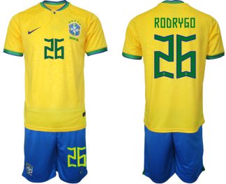 Moški Nogometni dresi Brazilija Domači SP 2022 Kratek Rokav + Kratke hlače RODRYGO 26