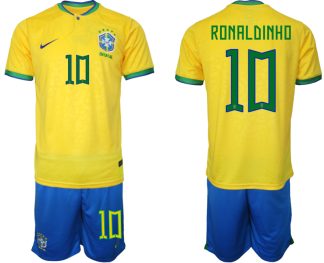 Moški Nogometni dresi Brazilija Domači SP 2022 Kratek Rokav + Kratke hlače RONALDINHO 10