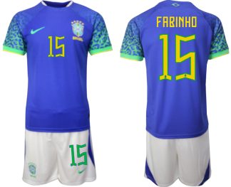 Moški Nogometni dresi Brazilija Gostujoči SP 2022 Kratek Rokav + Kratke hlače FABINHO 15