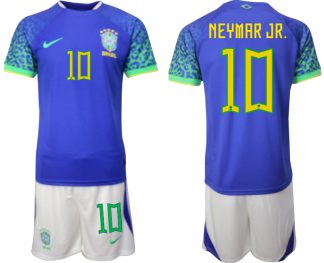 Moški Nogometni dresi Brazilija Gostujoči SP 2022 Kratek Rokav + Kratke hlače NEYMAR JR. 10