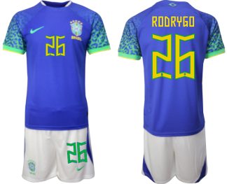 Moški Nogometni dresi Brazilija Gostujoči SP 2022 Kratek Rokav + Kratke hlače RODRYGO 26