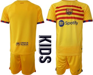 Nogometni dresi za otroke Barcelona 2023 Kratek Rokav + Kratke hlače z lastnim imenom