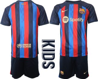 Otroški Nogometni dresi Barcelona Domači 2023 Kratek Rokav + Kratke hlače