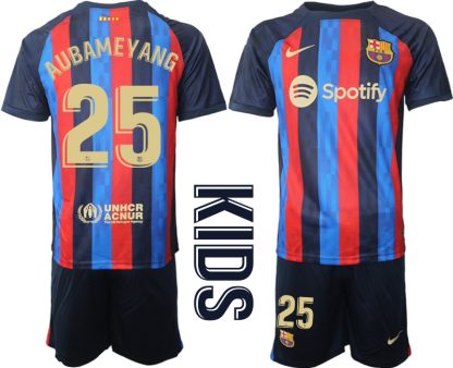 Otroški Nogometni dresi Barcelona Domači 2023 Kratek Rokav + Kratke hlače AUBAMEYANG 25