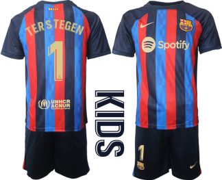 Otroški Nogometni dresi Barcelona Domači 2023 Kratek Rokav + Kratke hlače TERS TEGEN 1