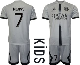 Otroški Nogometni dresi Paris Saint-Germain PSG Gostujoči 2023 Kratek Rokav + Kratke hlače MBAPPÉ 7
