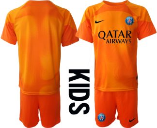 Otroški Nogometni dresi Paris Saint-Germain PSG Vratar Domači 2023 oranžna Kratek Rokav + Kratke hlače