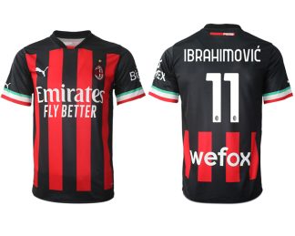 Replika Moški nogometni dresi kompleti AC Milan Domači 2023 Kratek Rokav IBRAHIMOVIĆ 11