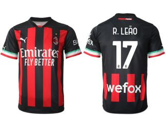 Replika Moški nogometni dresi kompleti AC Milan Domači 2023 Kratek Rokav R.Leão 17
