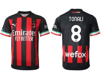 Replika Moški nogometni dresi kompleti AC Milan Domači 2023 Kratek Rokav TONALI 8