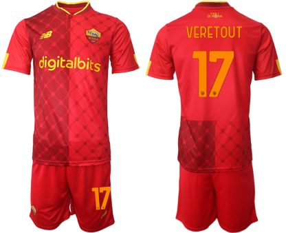 Replika Moški nogometni dresi kompleti AS Roma Domači 22-23 Kratek Rokav + Kratke hlače VERETOUT 17