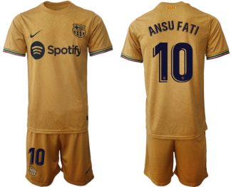 Replika Moški nogometni dresi kompleti Barcelona Gostujoči 2023 Kratek Rokav + Kratke hlače ANSU FATI 10