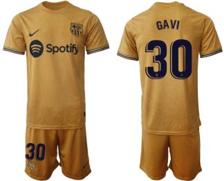 Replika Moški nogometni dresi kompleti Barcelona Gostujoči 2023 Kratek Rokav + Kratke hlače GAVI 30