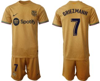Replika Moški nogometni dresi kompleti Barcelona Gostujoči 2023 Kratek Rokav + Kratke hlače GRIEZMANN 7