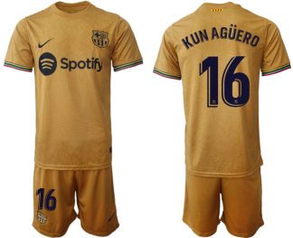 Replika Moški nogometni dresi kompleti Barcelona Gostujoči 2023 Kratek Rokav + Kratke hlače KUN AGÜERO 16