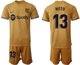 Replika Moški nogometni dresi kompleti Barcelona Gostujoči 2023 Kratek Rokav + Kratke hlače NETO 13
