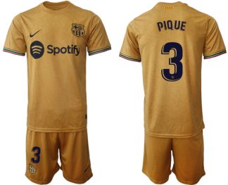 Replika Moški nogometni dresi kompleti Barcelona Gostujoči 2023 Kratek Rokav + Kratke hlače PIQUE 3