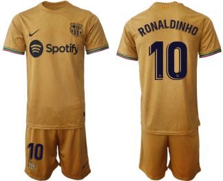 Replika Moški nogometni dresi kompleti Barcelona Gostujoči 2023 Kratek Rokav + Kratke hlače RONALDINHO 10