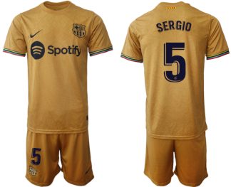 Replika Moški nogometni dresi kompleti Barcelona Gostujoči 2023 Kratek Rokav + Kratke hlače SERGIO 5