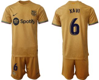 Replika Moški nogometni dresi kompleti Barcelona Gostujoči 2023 Kratek Rokav + Kratke hlače XAVI 6