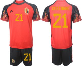 Replika Moški nogometni dresi kompleti Belgija Domači SP 2022 Kratek Rokav + Kratke hlače CASTAGNE 21