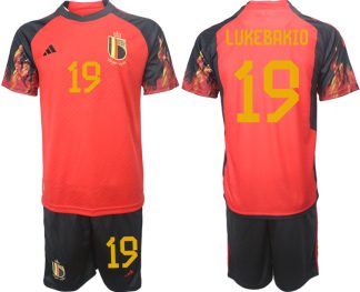 Replika Moški nogometni dresi kompleti Belgija Domači SP 2022 Kratek Rokav + Kratke hlače LUKEBAKIO 19