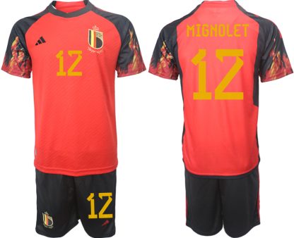 Replika Moški nogometni dresi kompleti Belgija Domači SP 2022 Kratek Rokav + Kratke hlače MIGNOLET 12