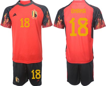 Replika Moški nogometni dresi kompleti Belgija Domači SP 2022 Kratek Rokav + Kratke hlače ONANA 18