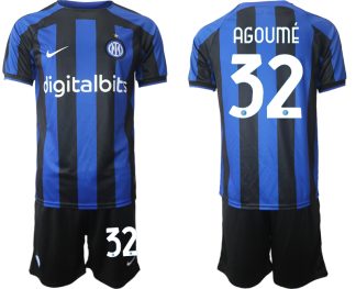 Replika Moški nogometni dresi kompleti Inter Milan Domači 2023 Kratek Rokav + Kratke hlače AGOUMÉ 32